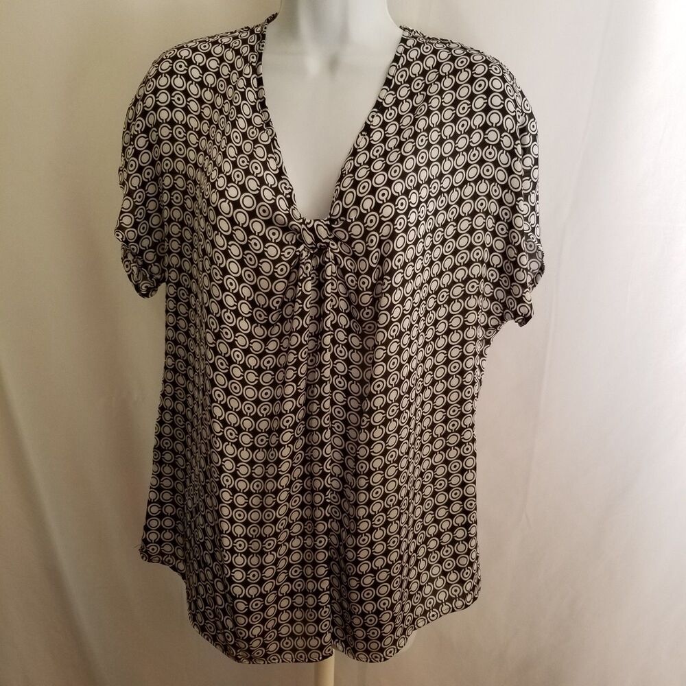 Agora Black White Geometric Print Blouse Women’s Size Medium